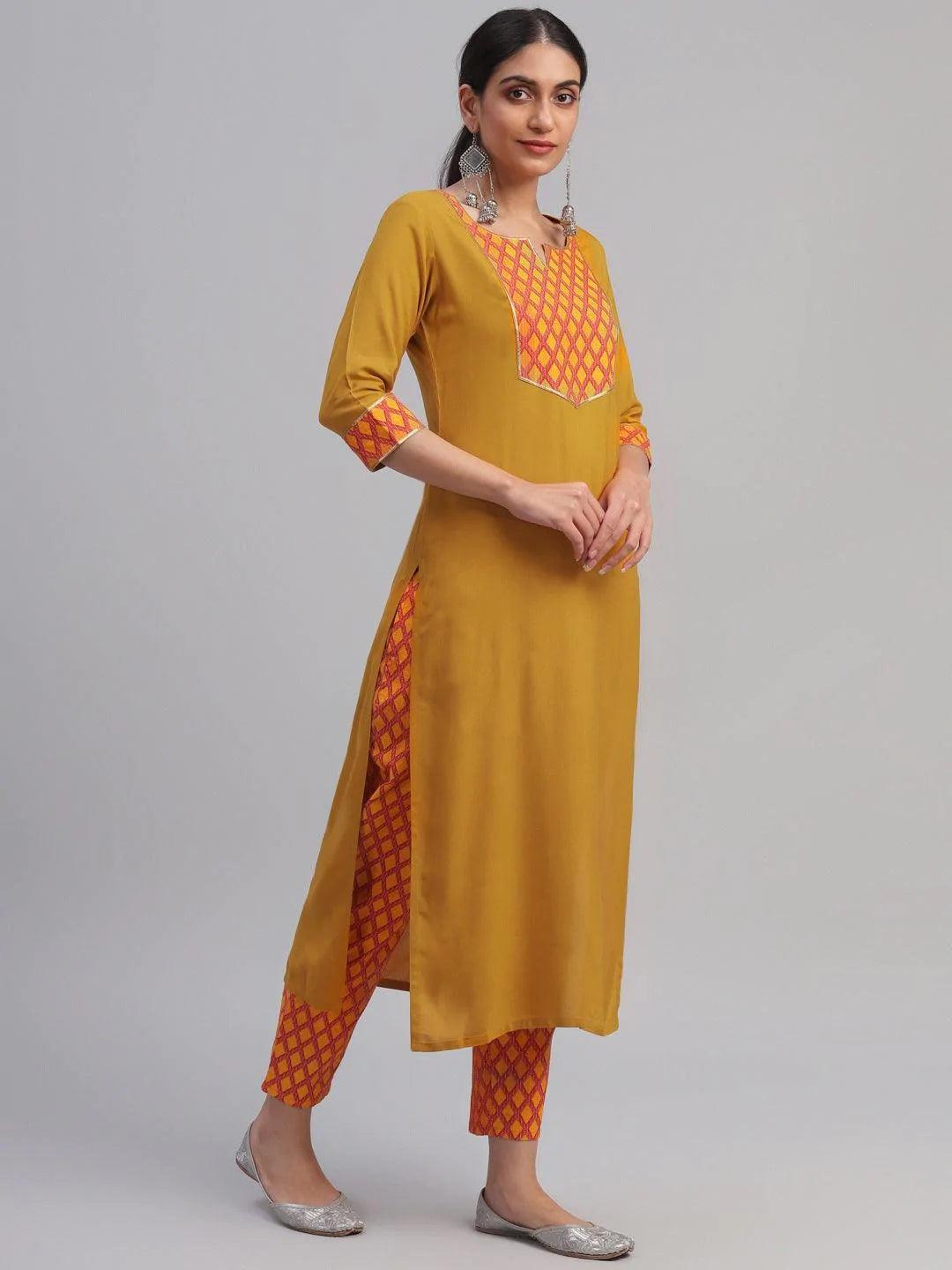 Yellow Solid Rayon Kurta Set - ShopLibas 