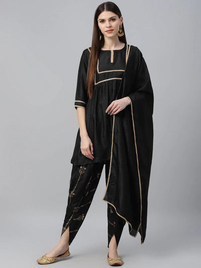 Black Solid Polyester Suit Set - ShopLibas