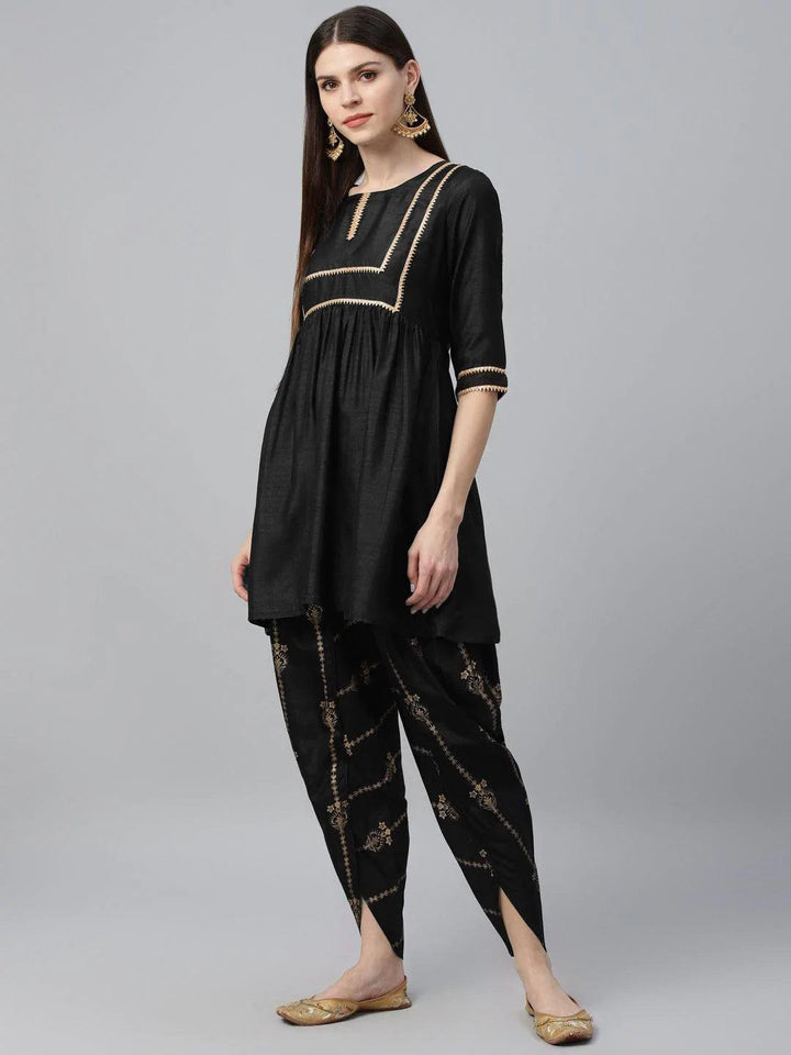 Black Solid Polyester Suit Set - ShopLibas