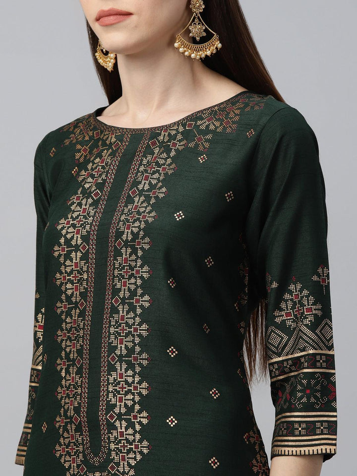 Green Printed Polyester Kurta Set - ShopLibas