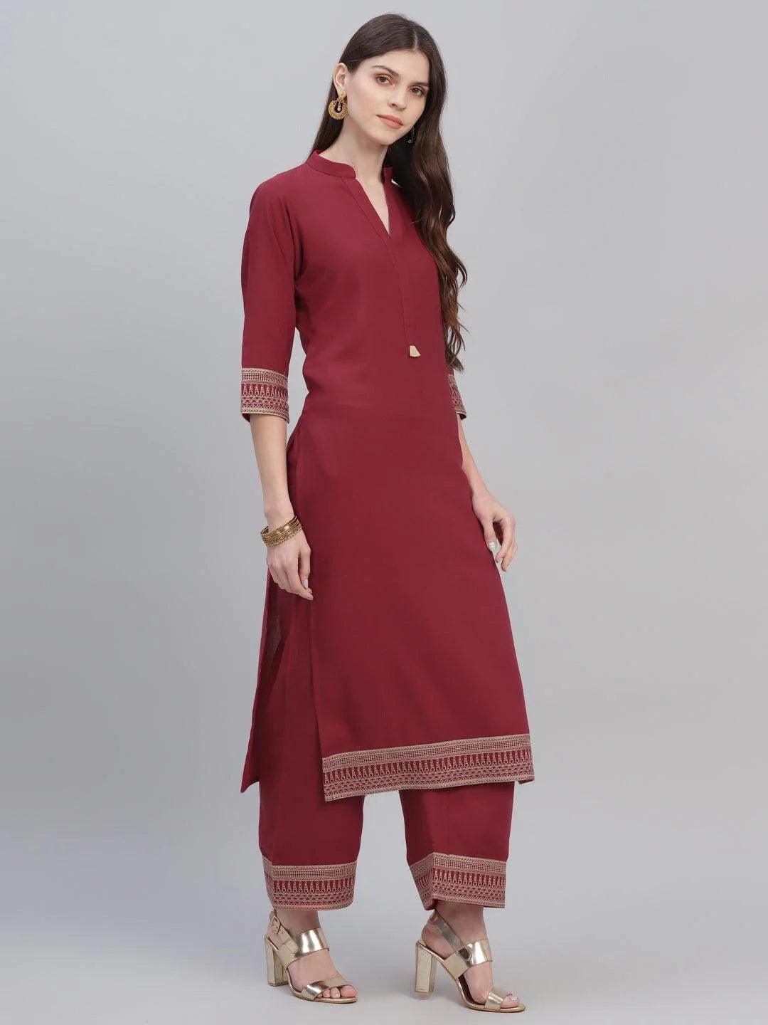 Maroon Solid Rayon Kurta Set - ShopLibas