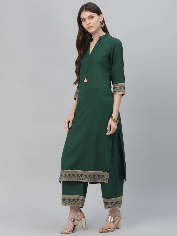 Green Solid Rayon Kurta Set - ShopLibas