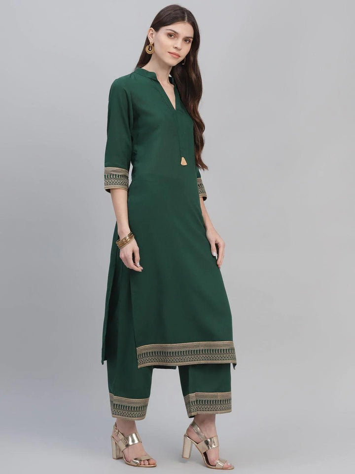 Green Solid Rayon Kurta Set - ShopLibas
