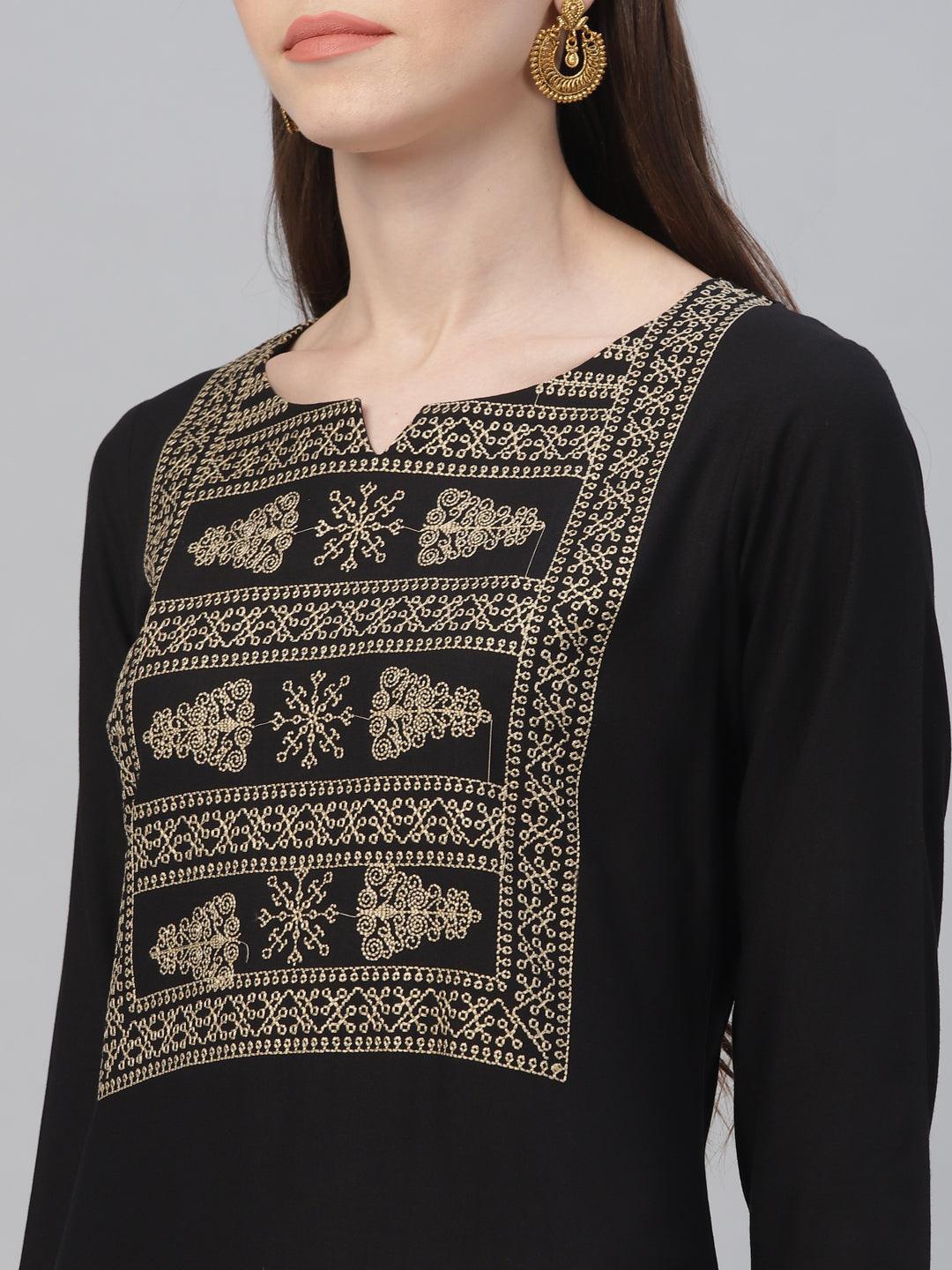 Black Embroidered Rayon Kurta Set - ShopLibas 