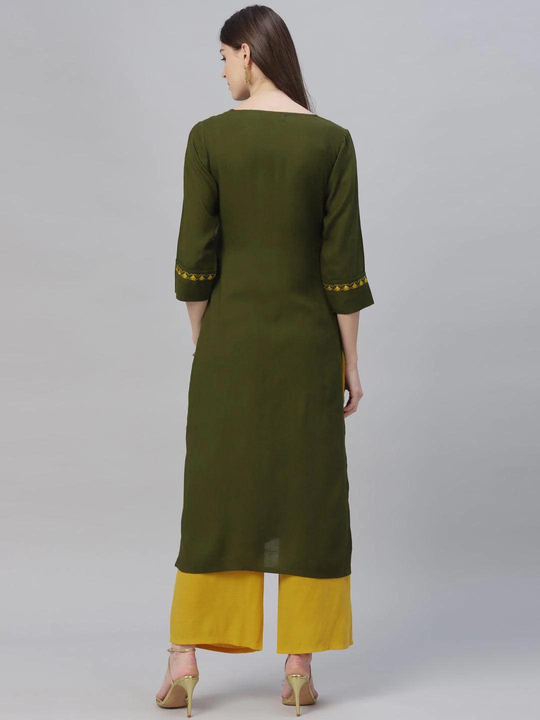 Green Embroidered Rayon Kurta Set - ShopLibas 