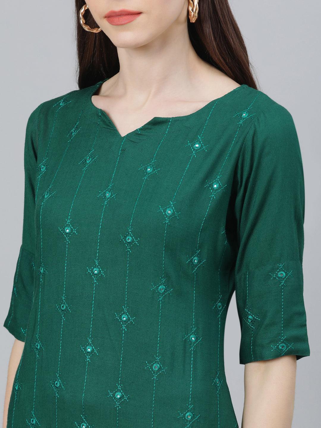 Green Embroidered Rayon Kurta Set - ShopLibas