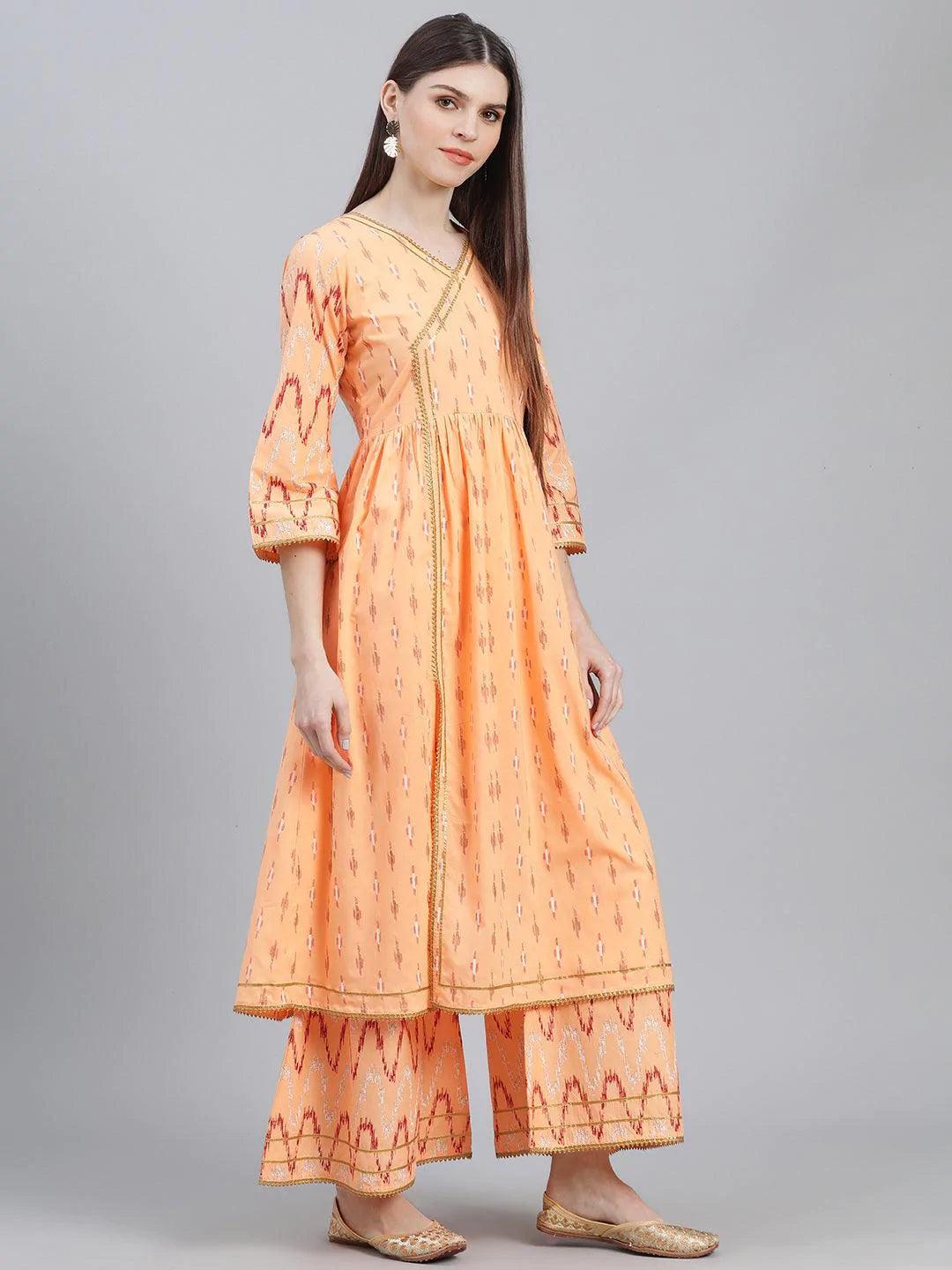 Orange Printed Cotton Suit Set - ShopLibas