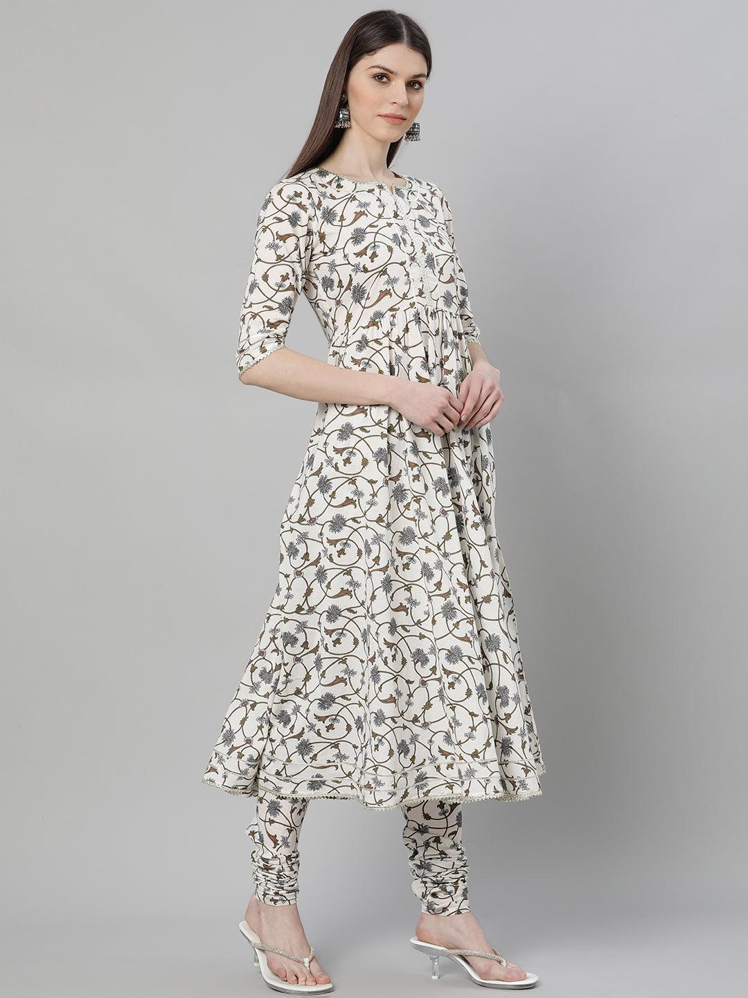 White Printed Cotton Suit Set - ShopLibas