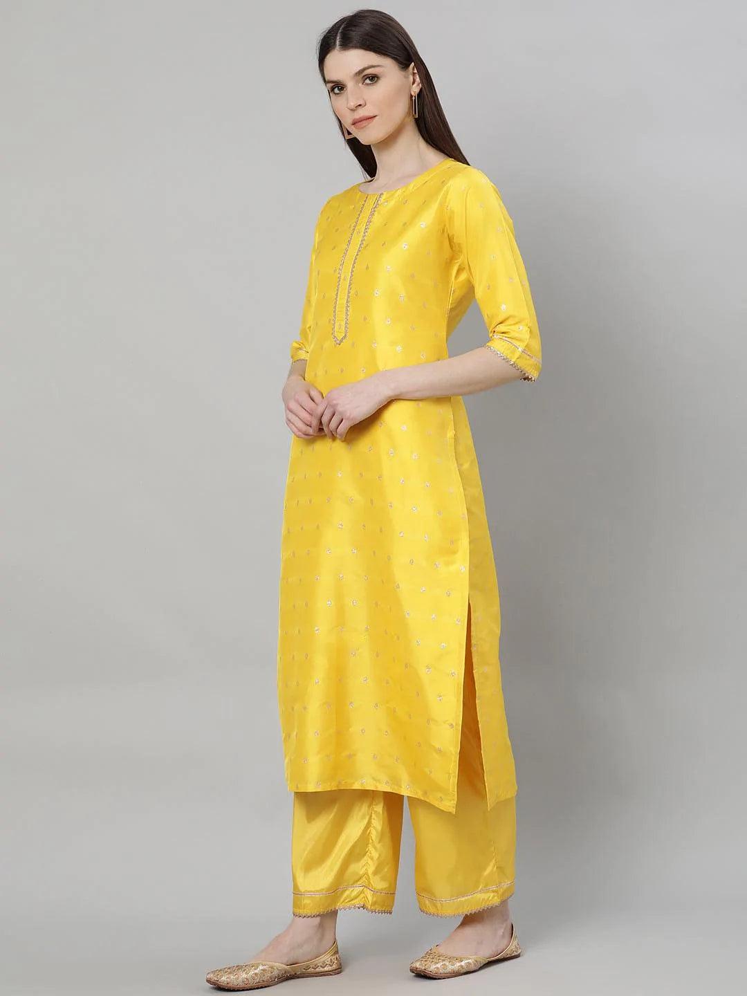 Yellow Woven Design Shantoon Suit Set - ShopLibas