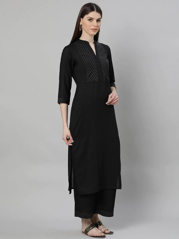 Black Solid Cotton Suit Set - ShopLibas