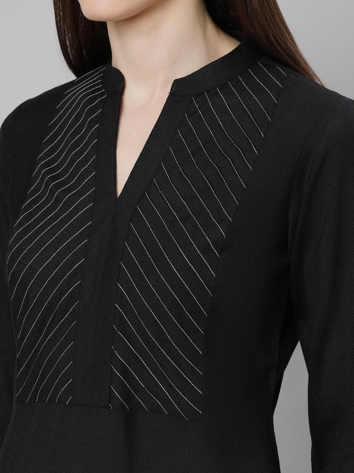 Black Solid Cotton Suit Set - ShopLibas