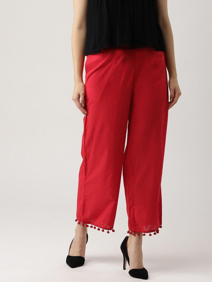 Red Solid Cotton Palazzos - ShopLibas