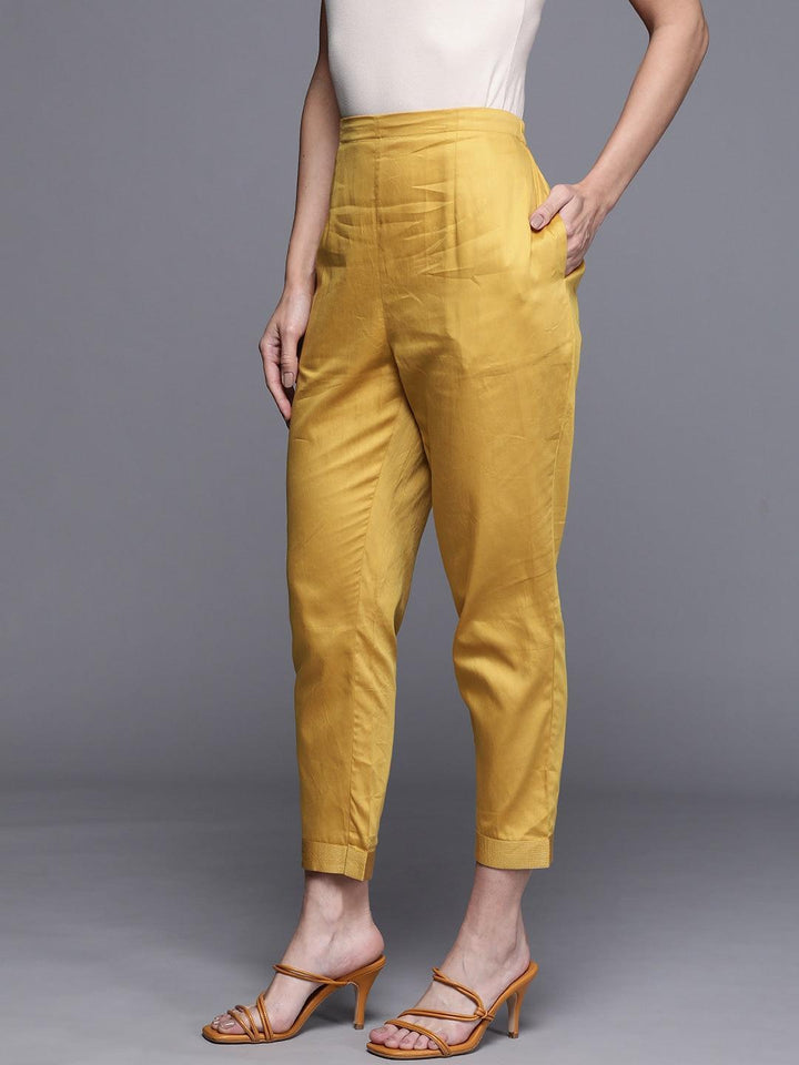 Yellow Solid Silk Trousers