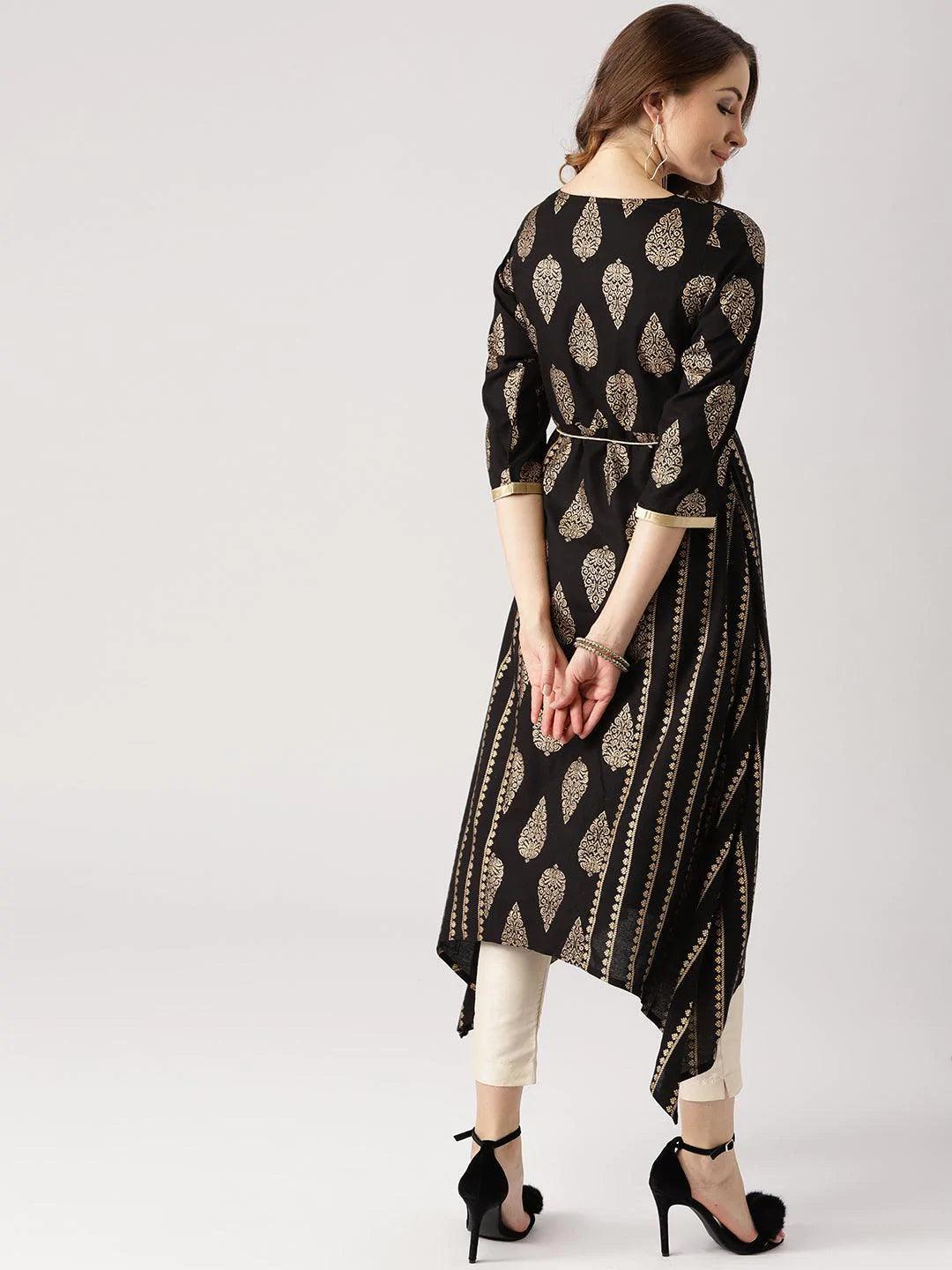 Black Printed Cotton Kurta - ShopLibas