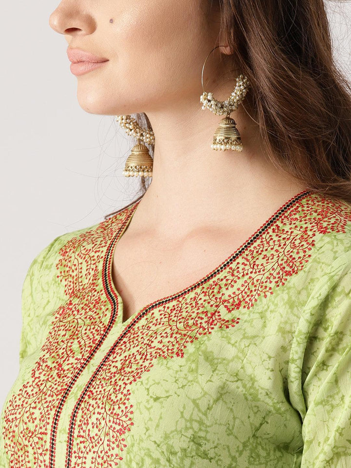 Green Printed Cotton Kurta - ShopLibas