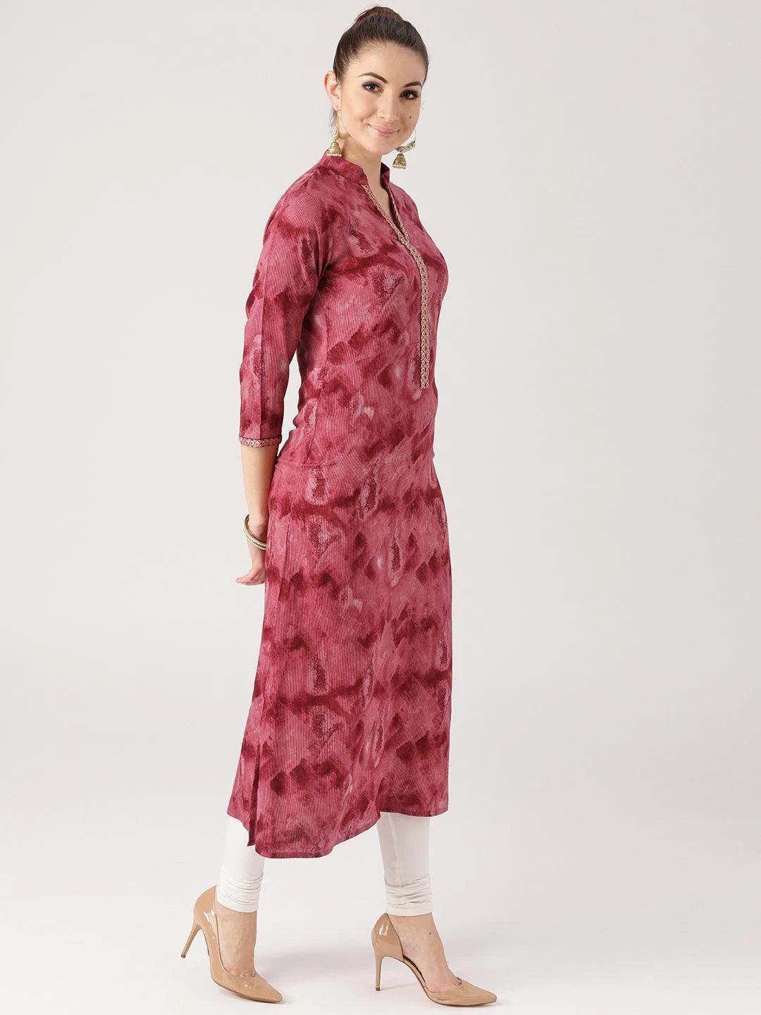 Pink Woven Design Rayon Kurta - ShopLibas