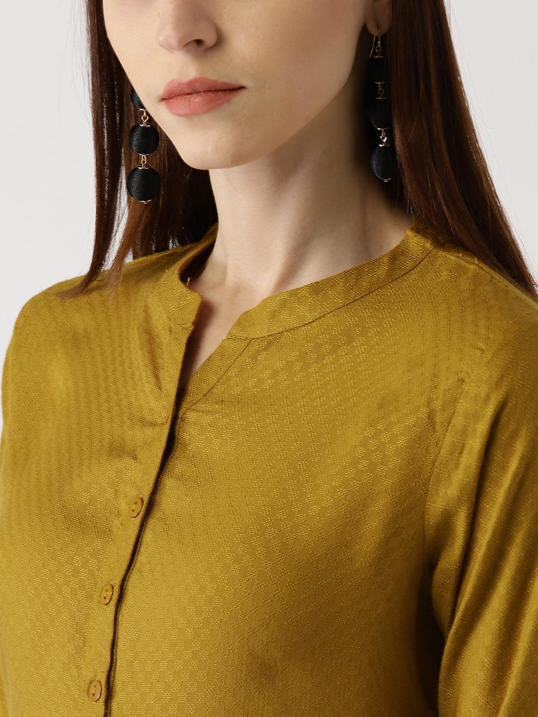 Yellow Solid Rayon Kurta - ShopLibas 