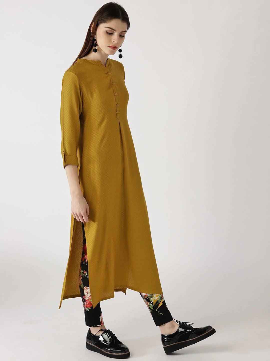 Yellow Solid Rayon Kurta - ShopLibas 