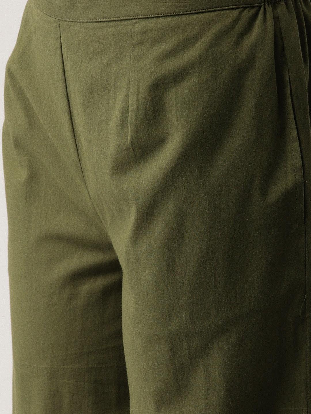 Green Solid Cotton Palazzos - ShopLibas 