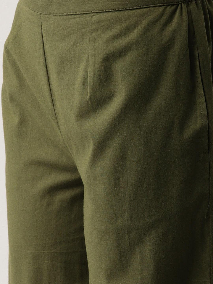 Green Solid Cotton Palazzos