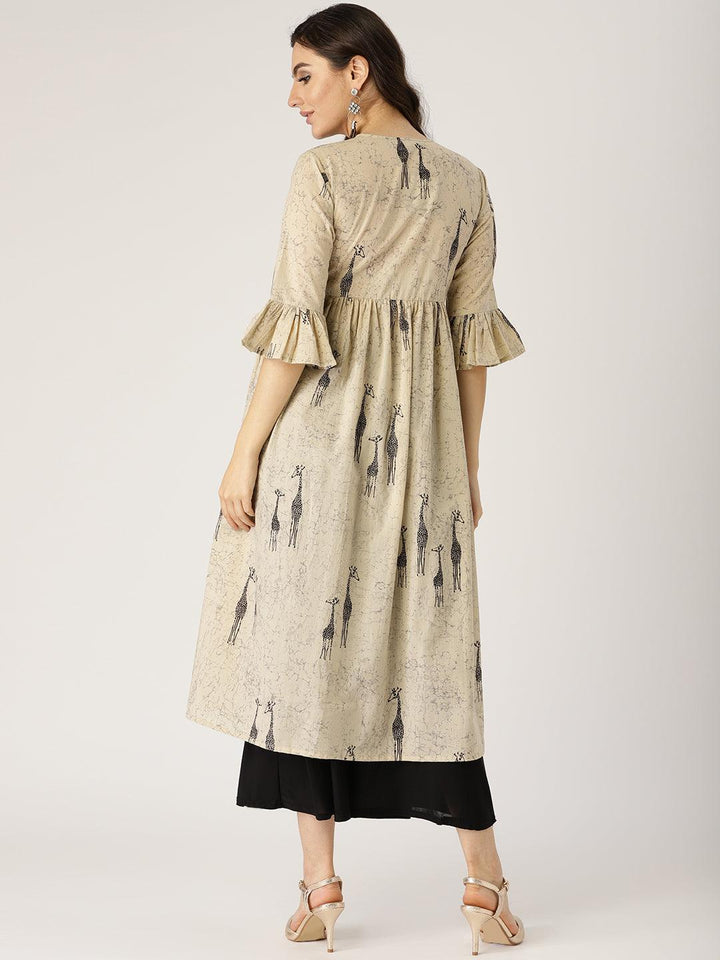 Beige Printed Cotton Kurta - ShopLibas