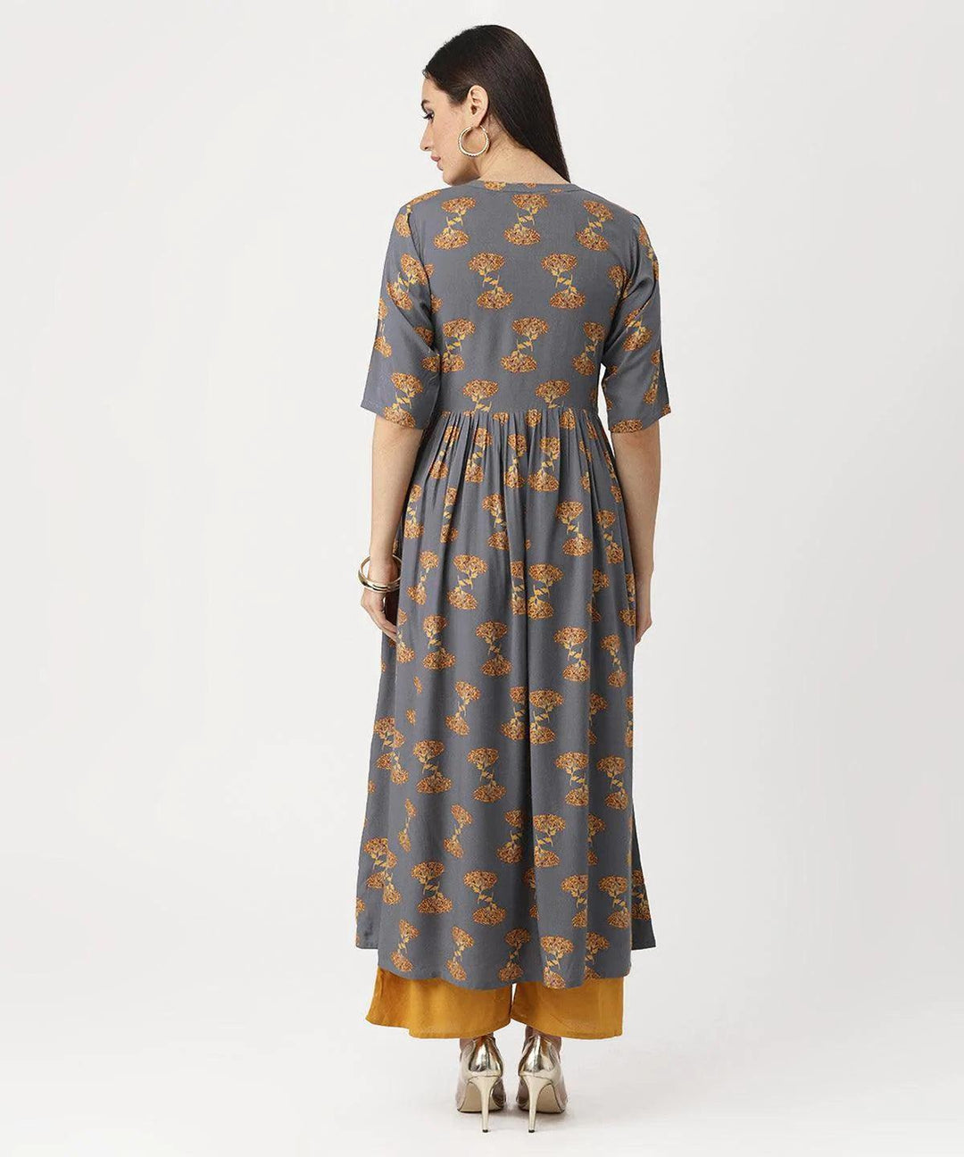 Grey Printed Rayon Kurta - ShopLibas