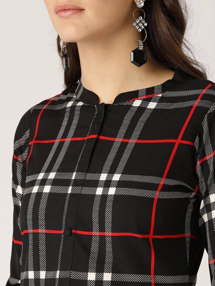 Black Checkered Crepe Kurta - ShopLibas