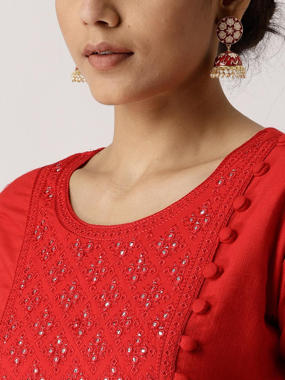 Red Solid Rayon Kurta - ShopLibas 