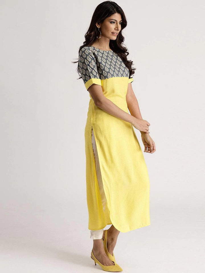Yellow Solid Rayon Kurta - ShopLibas