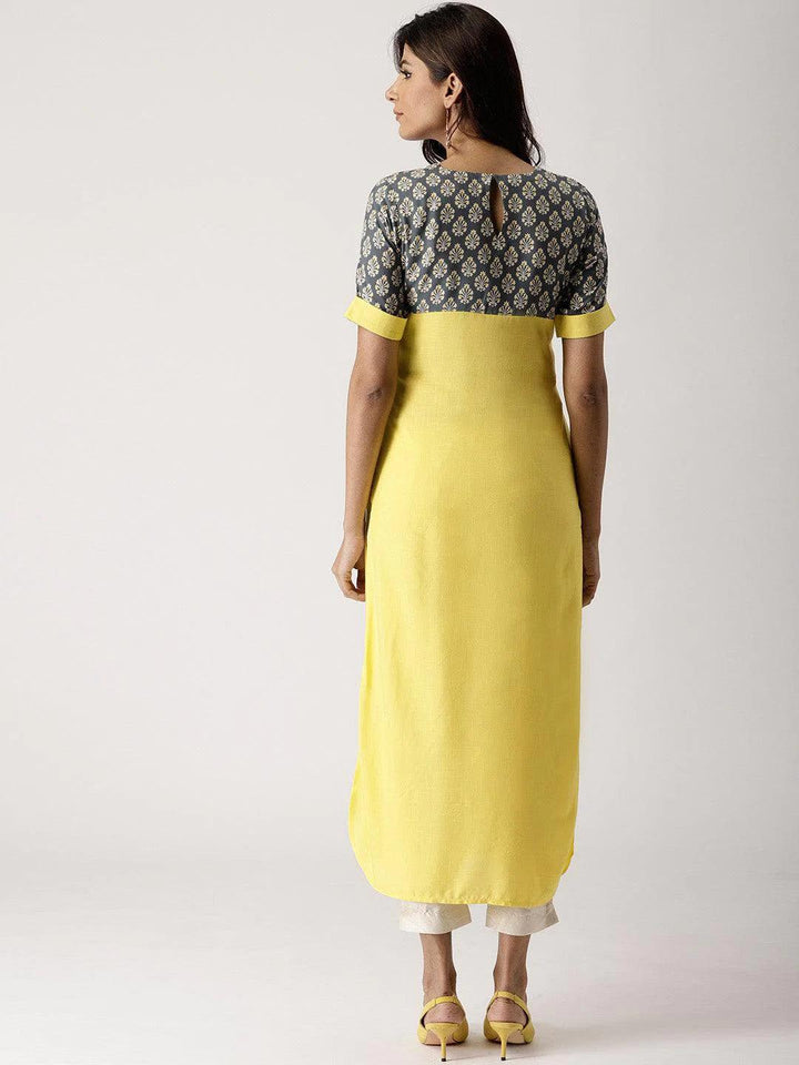 Yellow Solid Rayon Kurta - ShopLibas