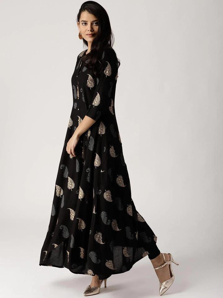 Black Printed Rayon Kurta - ShopLibas