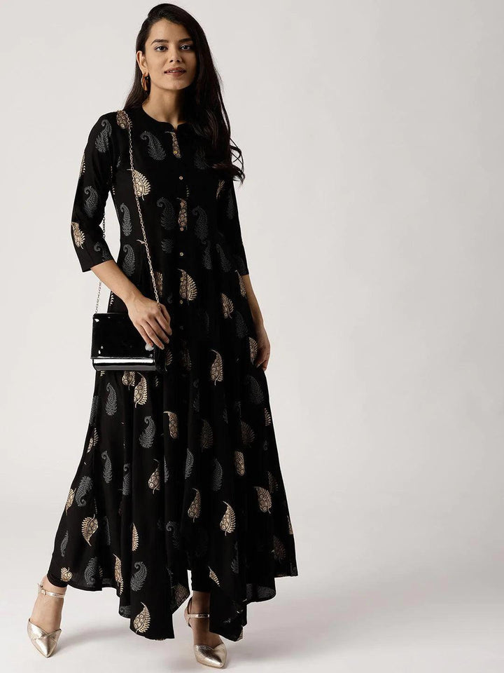 Black Printed Rayon Kurta - ShopLibas