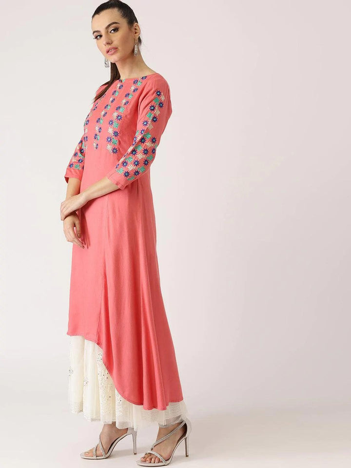Pink Solid Rayon Kurta