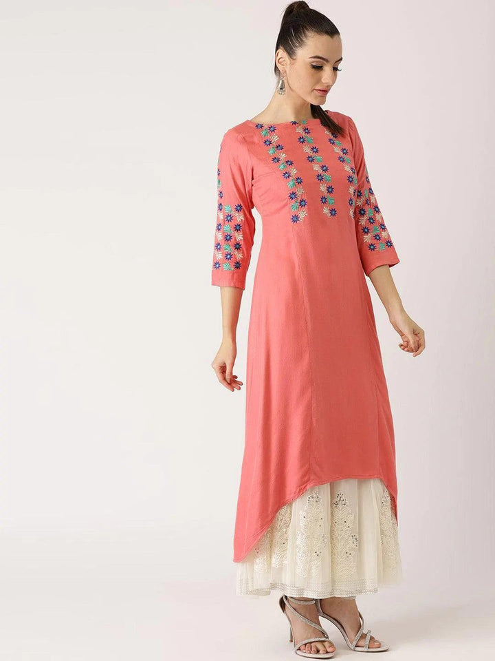 Pink Solid Rayon Kurta