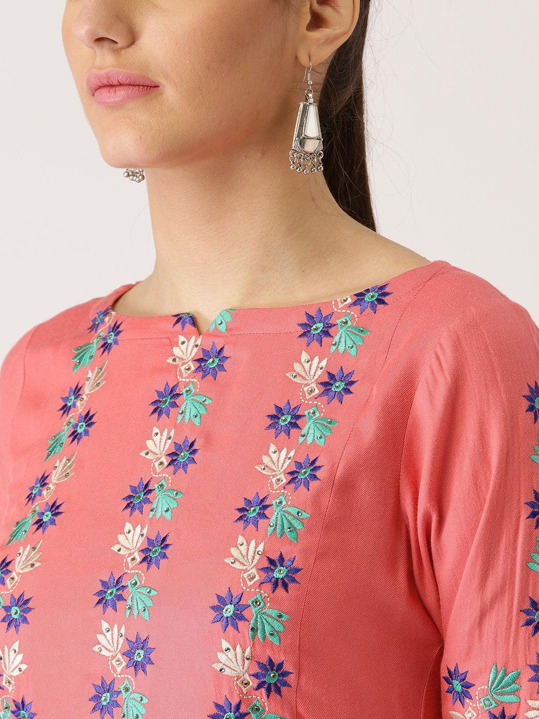 Pink Solid Rayon Kurta - ShopLibas 