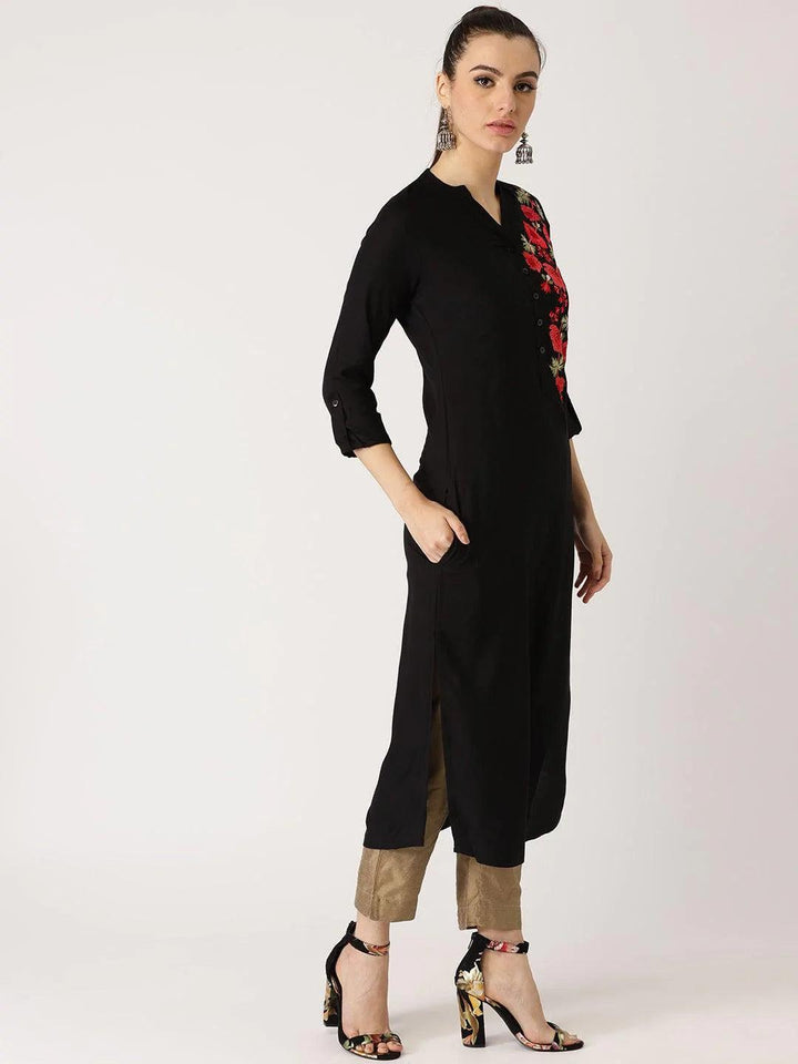 Black Solid Rayon Kurta - ShopLibas