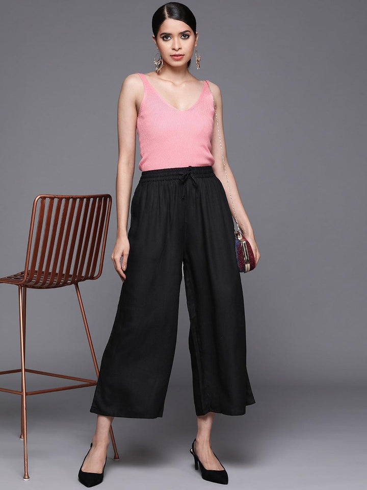 Black Solid Rayon Palazzos - ShopLibas