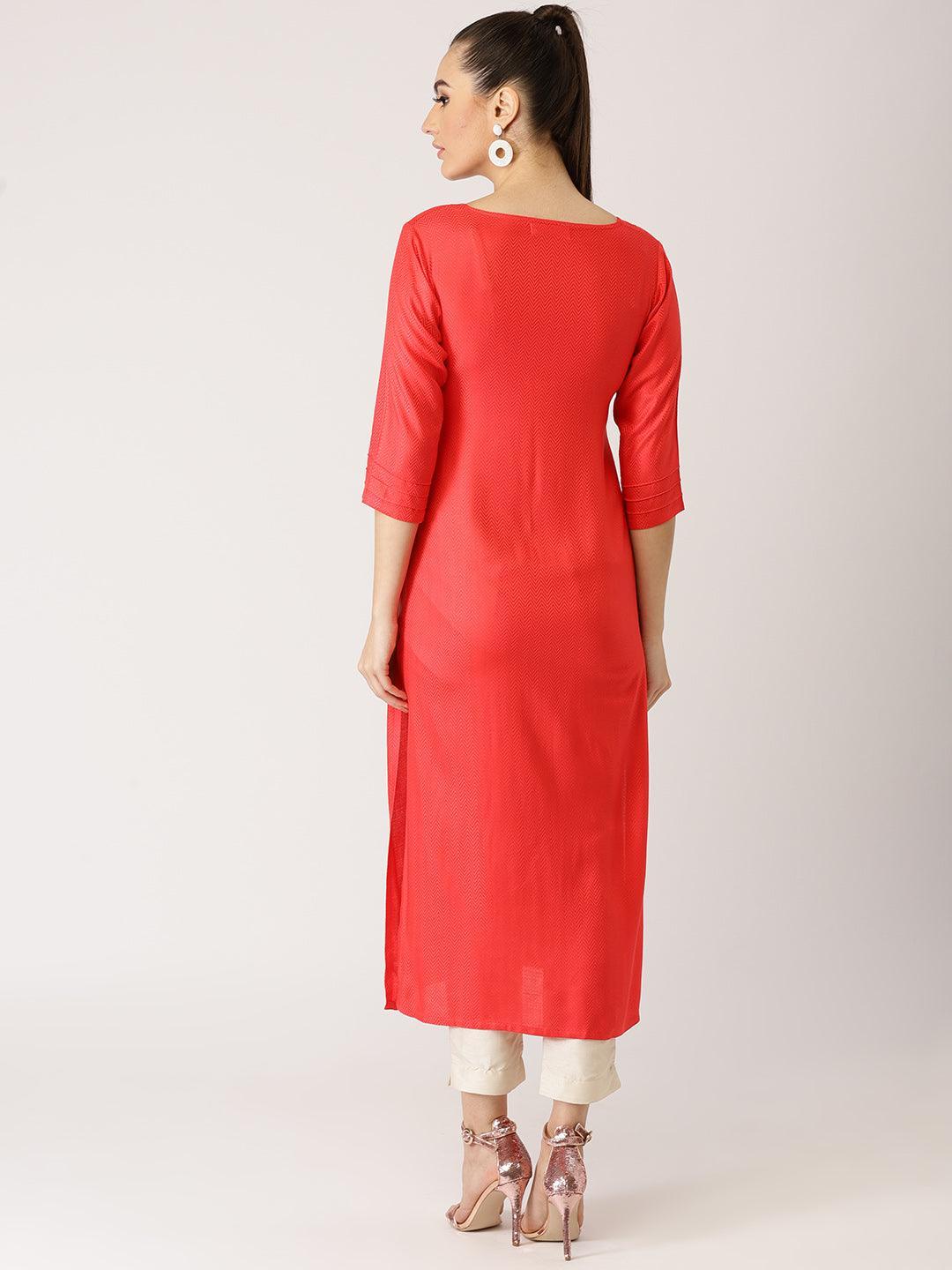 Pink Self Design Rayon Kurta - ShopLibas 