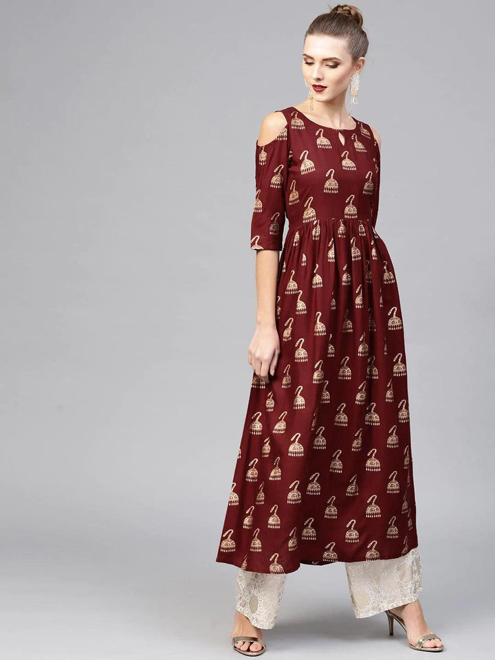 Maroon Printed Rayon Kurta - ShopLibas
