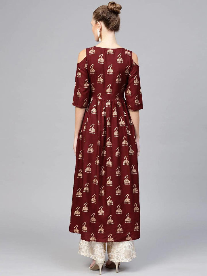 Maroon Printed Rayon Kurta - ShopLibas