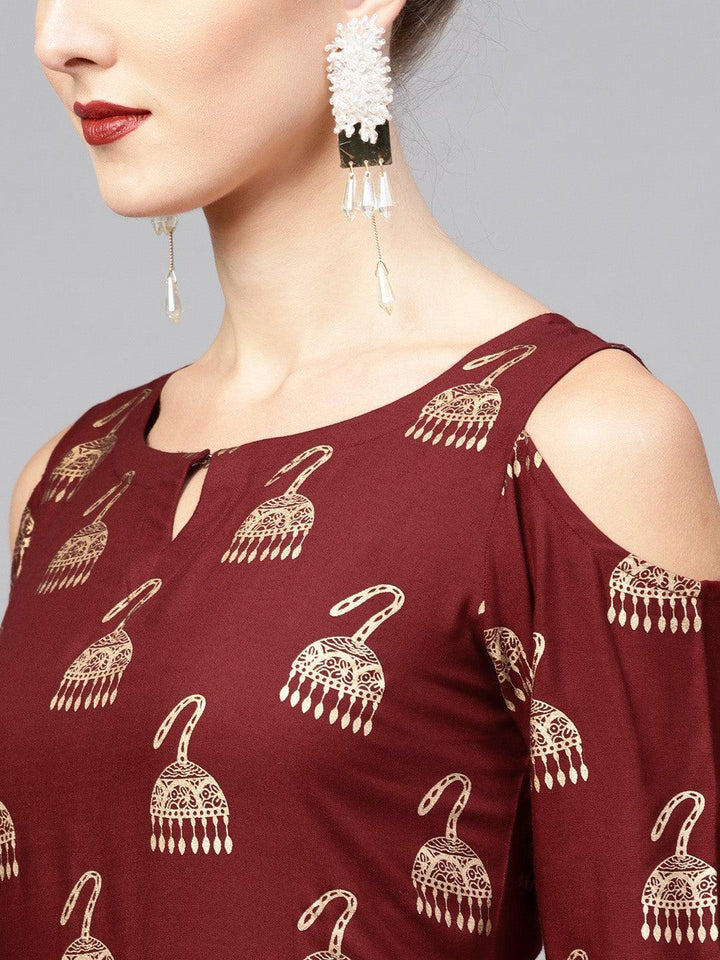 Maroon Printed Rayon Kurta - ShopLibas