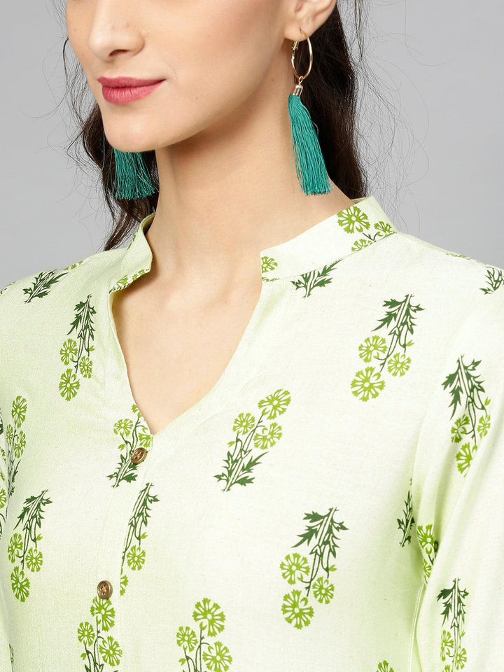 Green Printed Cotton Kurta - ShopLibas