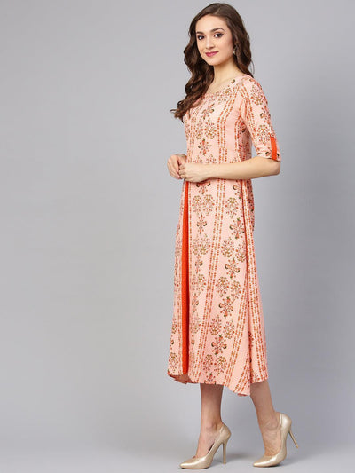 Orange Printed Cotton Dress - ShopLibas