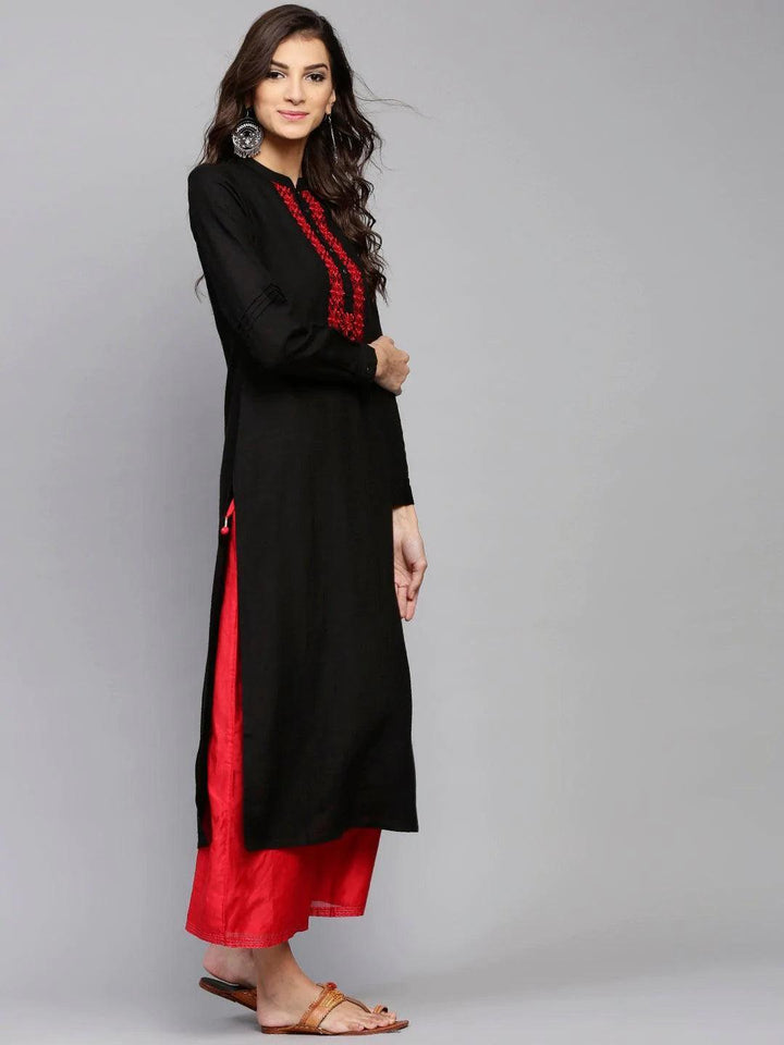 Black Printed Rayon Kurta - ShopLibas