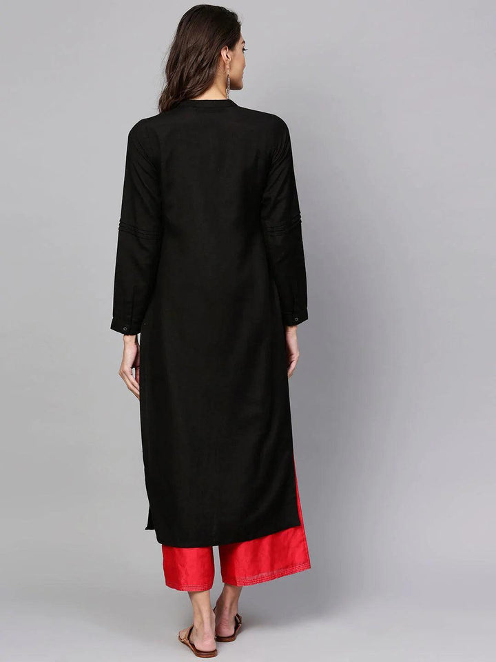 Black Printed Rayon Kurta - ShopLibas