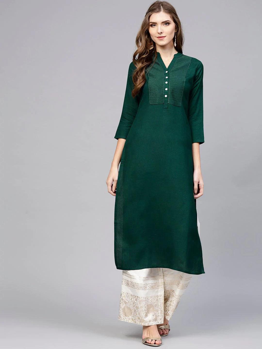 Green Solid Rayon Kurta - ShopLibas