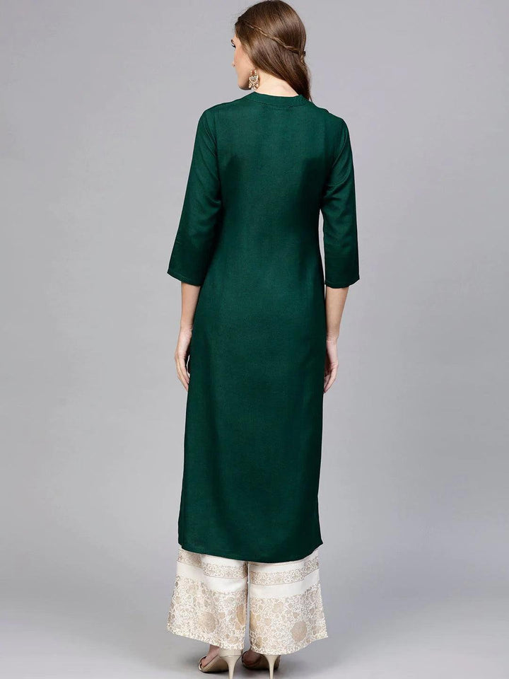 Green Solid Rayon Kurta - ShopLibas