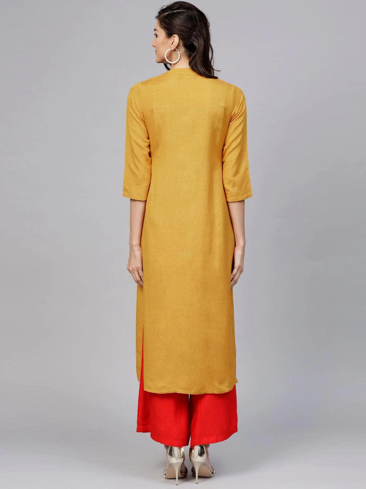 Yellow Embroidered Rayon Kurta