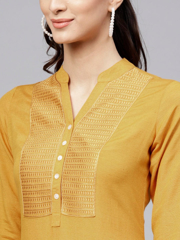 Yellow Embroidered Rayon Kurta