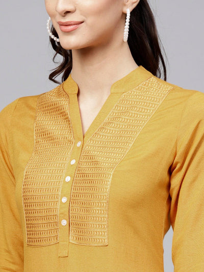 Yellow Embroidered Rayon Kurta - ShopLibas